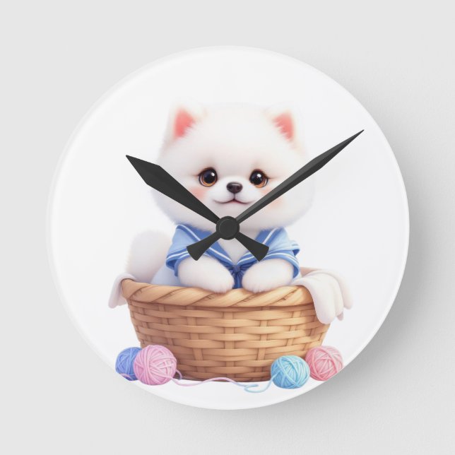 Cute Puppy in Basket Wall Clock (Front)