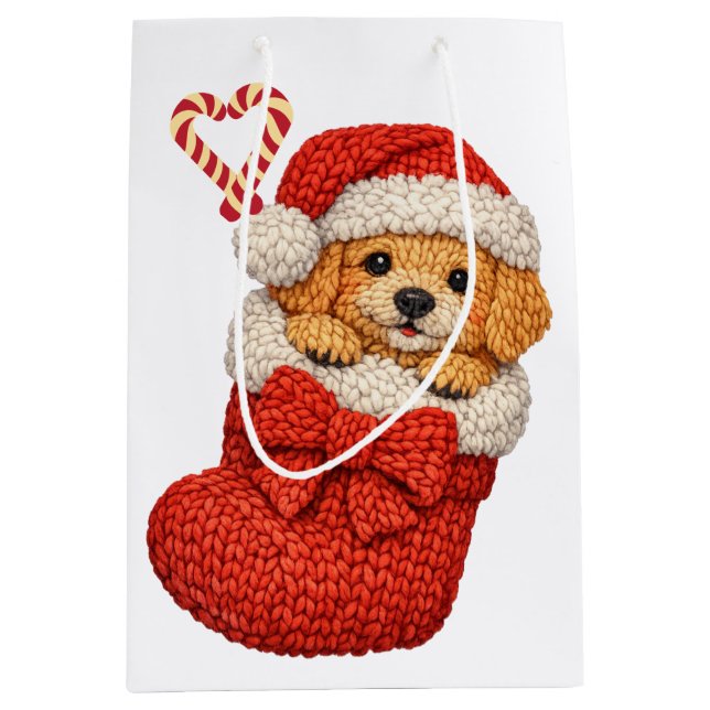 Cute Puppy in Christmas Stocking  Medium Gift Bag (Front)
