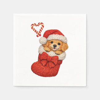 Cute Puppy in Christmas Stocking Napkin