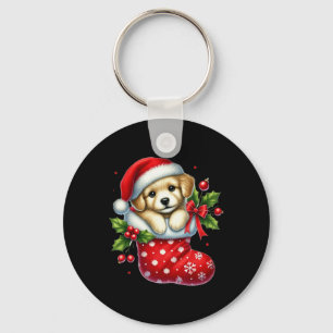 Cute Puppy In Christmas Stockings For Animals Love Key Ring