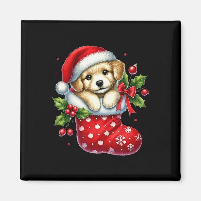 Cute Puppy In Christmas Stockings For Animals Love Magnet (Front)
