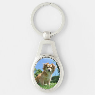 Cute Puppy in Garden Key Ring