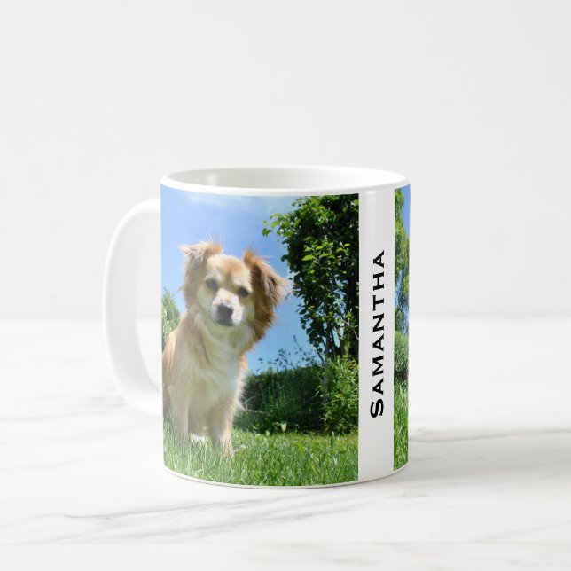Cute Puppy in Garden Personalised Coffee Mug (Front Left)