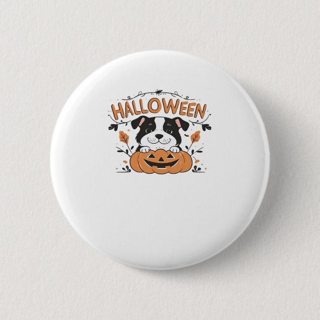 Cute Puppy in Pumpkin � Halloween Dog Illustration 6 Cm Round Badge (Front)