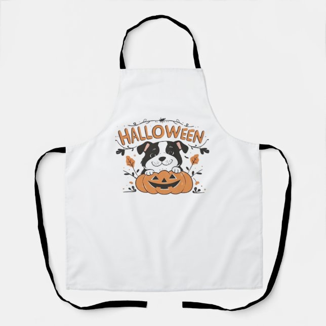 Cute Puppy in Pumpkin – Halloween Dog Illustration Apron (Front)