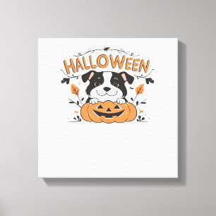 Cute Puppy in Pumpkin � Halloween Dog Illustration Canvas Print