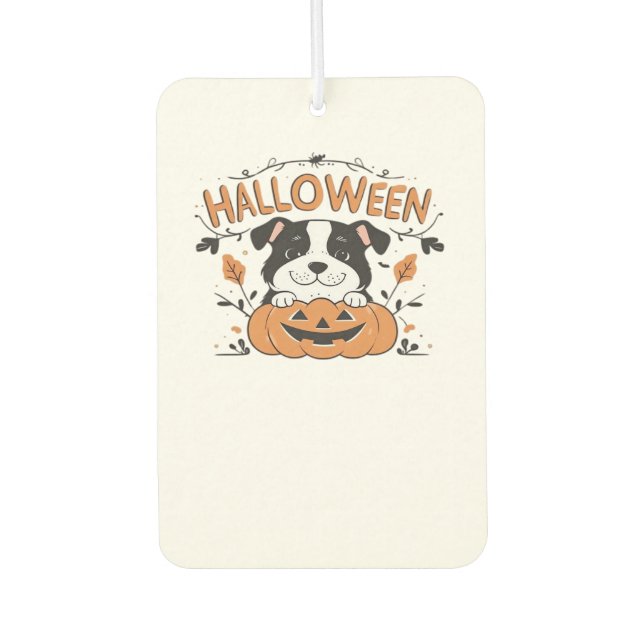 Cute Puppy in Pumpkin � Halloween Dog Illustration Car Air Freshener (Front)