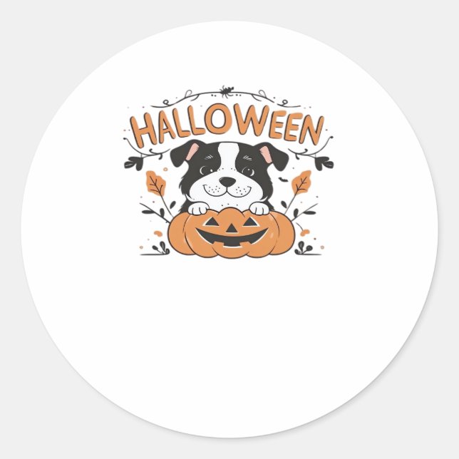Cute Puppy in Pumpkin � Halloween Dog Illustration Classic Round Sticker (Front)