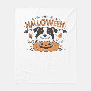 Cute Puppy in Pumpkin � Halloween Dog Illustration Fleece Blanket