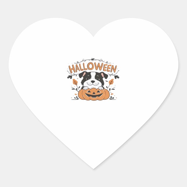 Cute Puppy in Pumpkin � Halloween Dog Illustration Heart Sticker (Front)