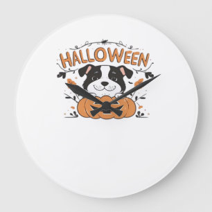 Cute Puppy in Pumpkin � Halloween Dog Illustration Large Clock