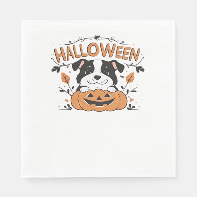Cute Puppy in Pumpkin – Halloween Dog Illustration Napkin (Front)