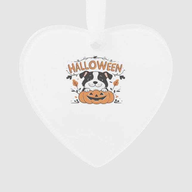 Cute Puppy in Pumpkin � Halloween Dog Illustration Ornament (Front)