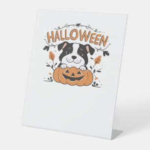 Cute Puppy in Pumpkin � Halloween Dog Illustration Pedestal Sign