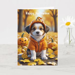 Cute Puppy in Pumpkin Halloween Dog Lovers Card