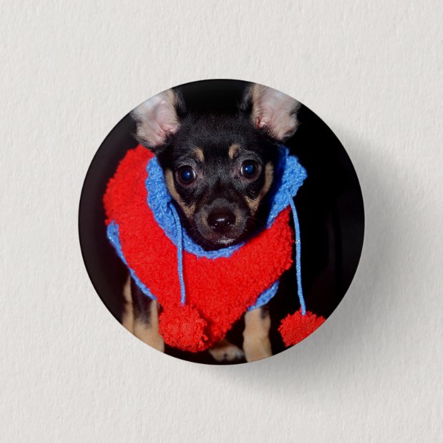 Cute Puppy in Red Wool Sweater 3 Cm Round Badge (Front)