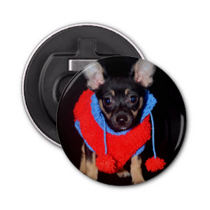 Cute Puppy in Red Wool Sweater Bottle Opener