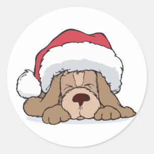 cute puppy in santa hat classic round sticker