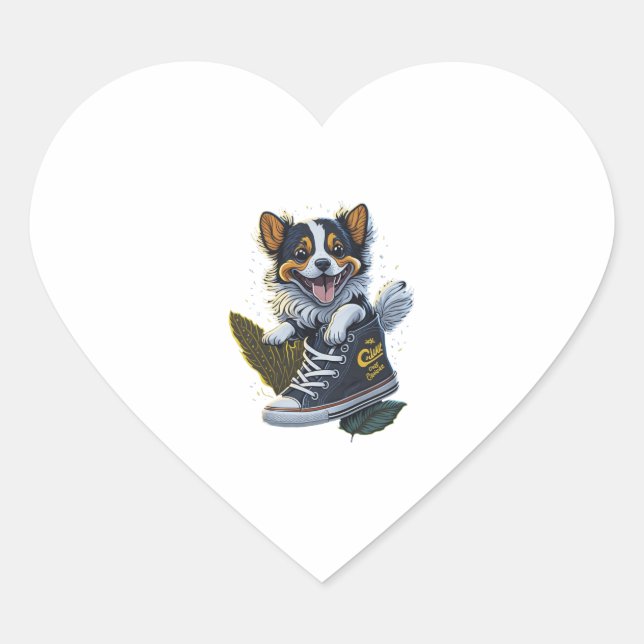 Cute Puppy In Sneaker  Heart Sticker (Front)