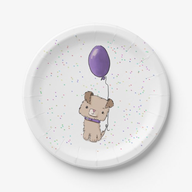 Cute Puppy Kids Birthday Paper Plates (Front)