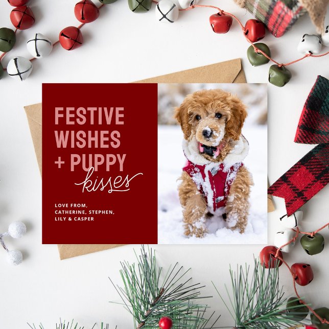 Cute Puppy Kisses Christmas Holiday Card (Creator Uploaded)