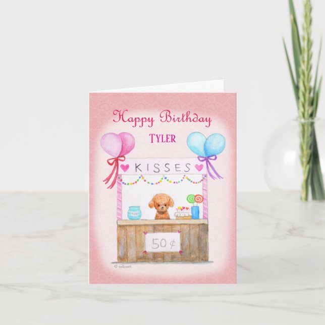 Cute Puppy Kisses Stall Dog Lover Custom Birthday  Card (Front)