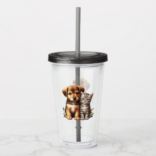 Cute puppy/kitten acrylic tumbler