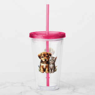 Cute puppy/kitten acrylic tumbler