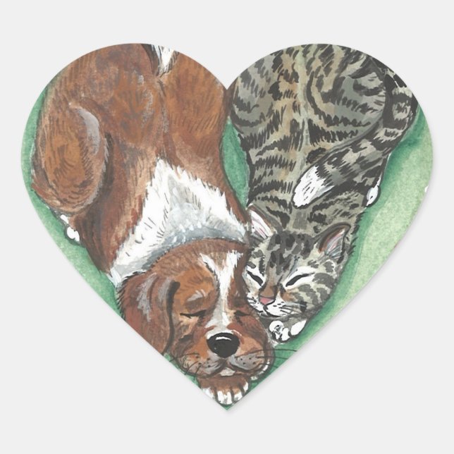 Cute Puppy Kitten Dog Cat Art Heart Design Sticker (Front)