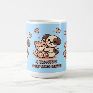 Cute Puppy & Kitten Hug Coffee Mug