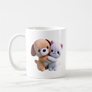 Cute Puppy Kitten Hug Illustration Coffee Mug