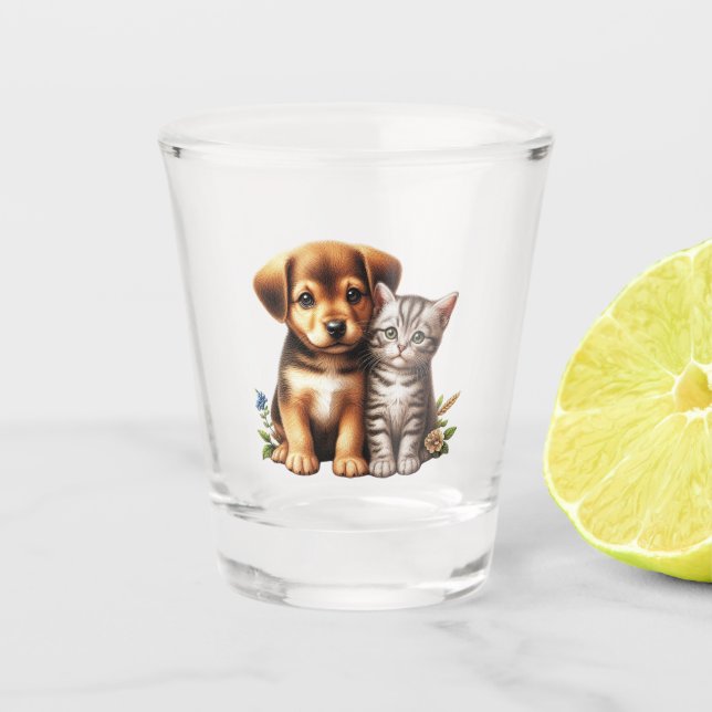 Cute puppy/kitten  shot glass (Front)