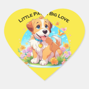 Cute Puppy Little Paws Big Love Heart Sticker