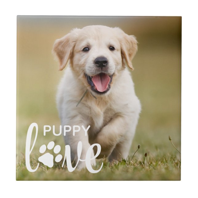 Cute Puppy Love Personalized Pet Photo Dog Lover Tile (Front)