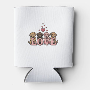 Cute Puppy Love Valentine Vintage Engraving Design Can Cooler