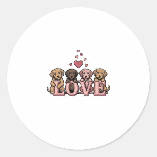 Cute Puppy Love Valentine Vintage Engraving Design Classic Round Sticker