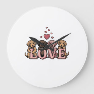 Cute Puppy Love Valentine Vintage Engraving Design Large Clock