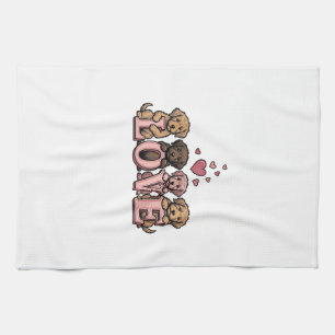 Cute Puppy Love Valentine Vintage Engraving Design Tea Towel