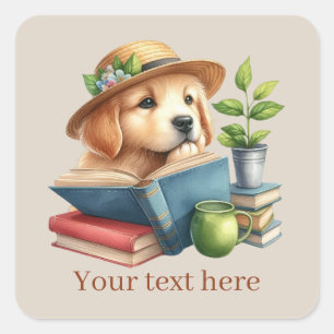 cute puppy lovers add text square sticker