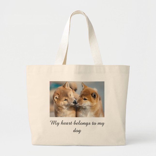 Cute Puppy Lover's  Large Tote Bag (Front)