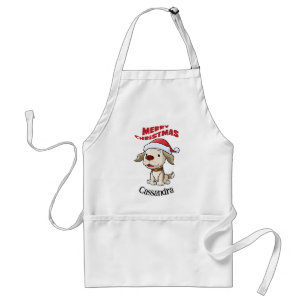 Cute puppy Merry Christmas custom Adult Apron