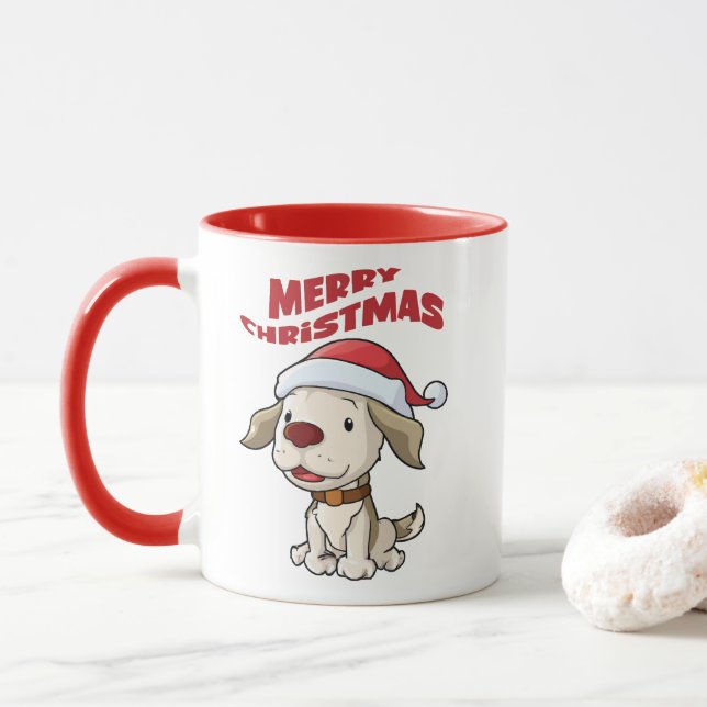Cute puppy Merry Christmas Mug (With Donut)