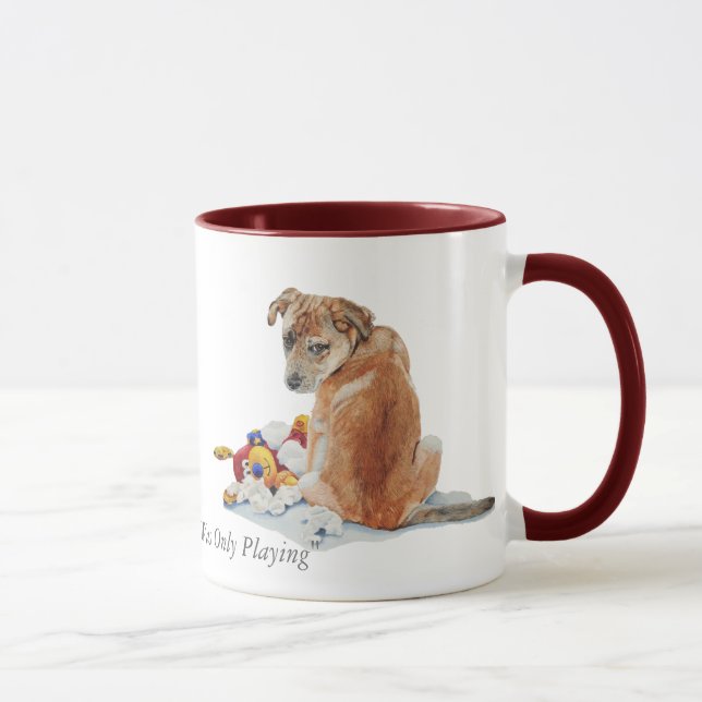 Cute puppy mixed breed with teddy dog portrait art mug (Right)
