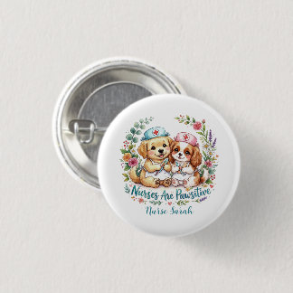 Cute Puppy Nurse Pawsitive Watercolor Personalised 3 Cm Round Badge
