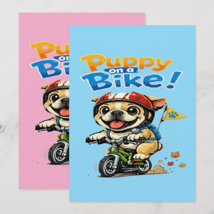 Cute Puppy on a Bike Cartoon Invitation