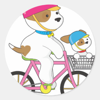 Cute Puppy on Bike Classic Round Sticker