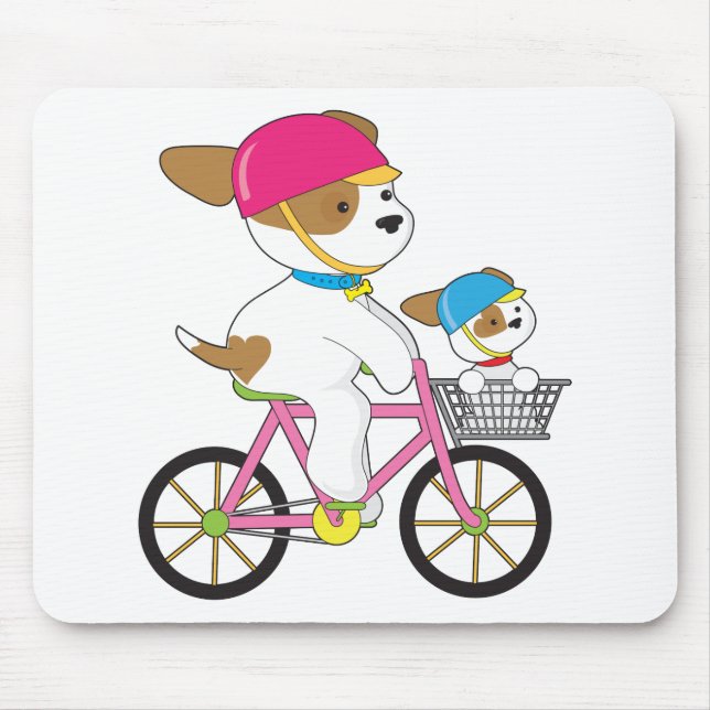 Cute Puppy on Bike Mouse Mat (Front)