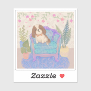 Cute Puppy on Vintage Armchair Illustration