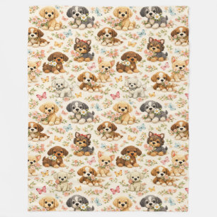 Cute Puppy pattern floral Butterfly Fleece Blanket