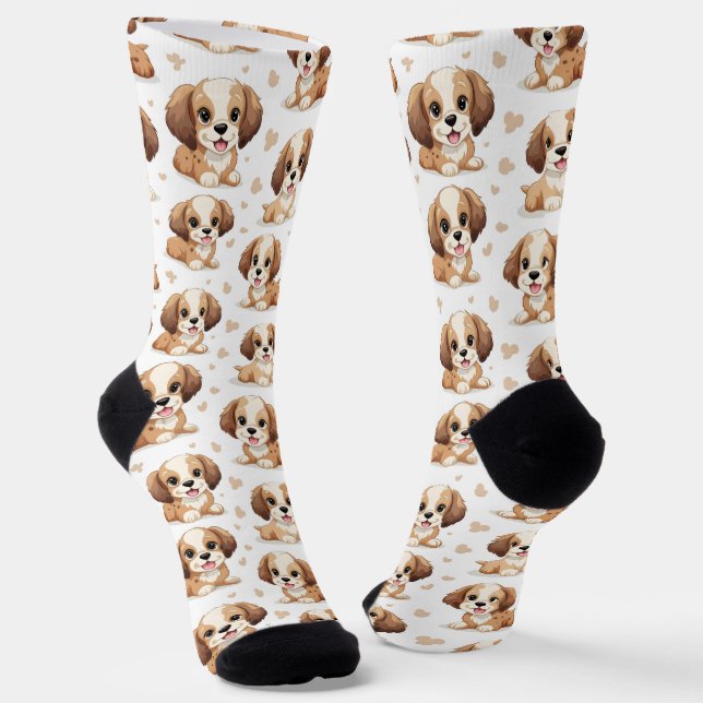 Cute Puppy Pattern Socks (Angled)